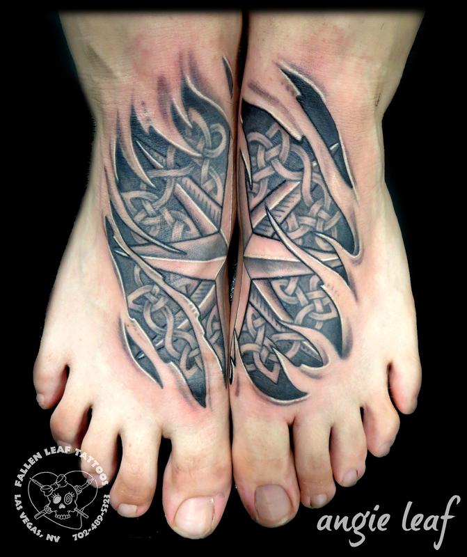 Black And Grey Celtic Compass Foot Tattoo By Angela Leaf TattooNOW